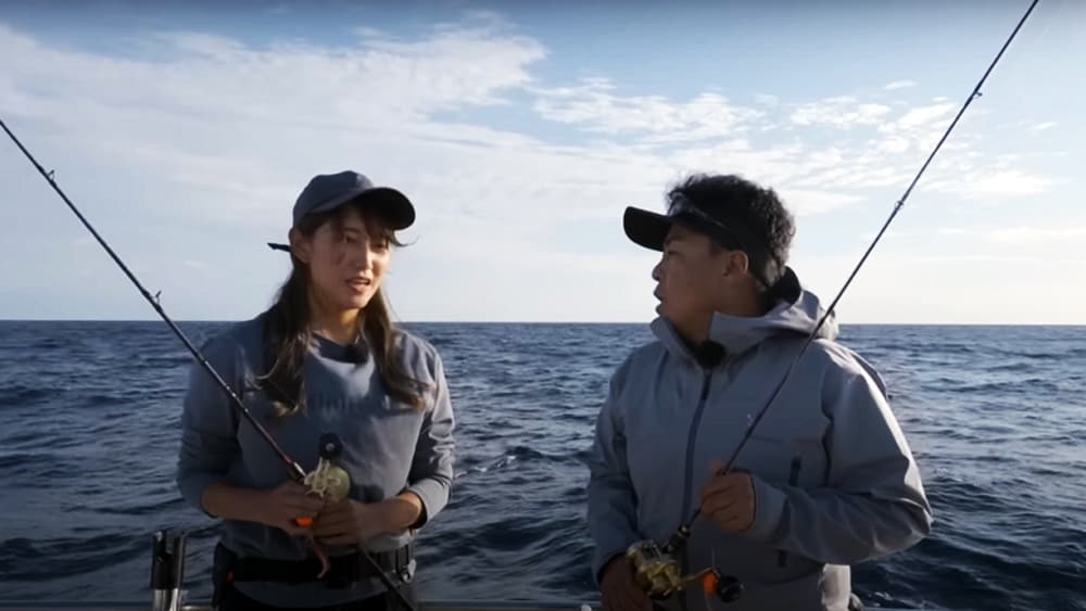 赤澤さん、中村さんが、様々なことをそれぞれ解説しながらの実釣。まずは基本をしっかりマスターしたい。