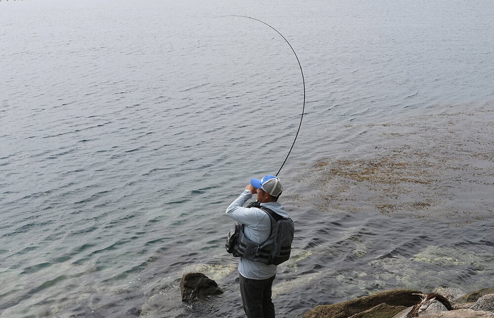 新保さんはロングキャストで沖を狙い、根魚や小型回遊魚を攻略。的確なアプローチで次々とロッドをしならせた 新保さんはロングキャストで沖を狙い、根魚や小型回遊魚を攻略。的確なアプローチで次々とロッドをしならせた