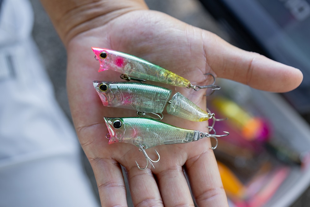 ブレニアスシリーズのトップウォータープラグは3種類に。それぞれの強みを使い分けてぜひ身近なポイントでクロダイを攻略してほしい。