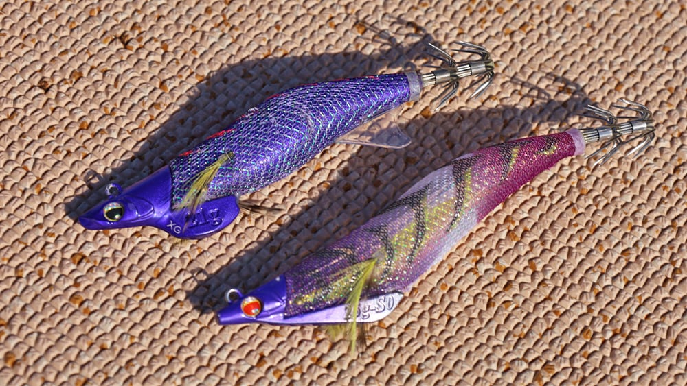 使用エギはアントラージュ3.0号（上）とアントラージュシーグル3.5号（下）などのアントラージュシリーズ各種。