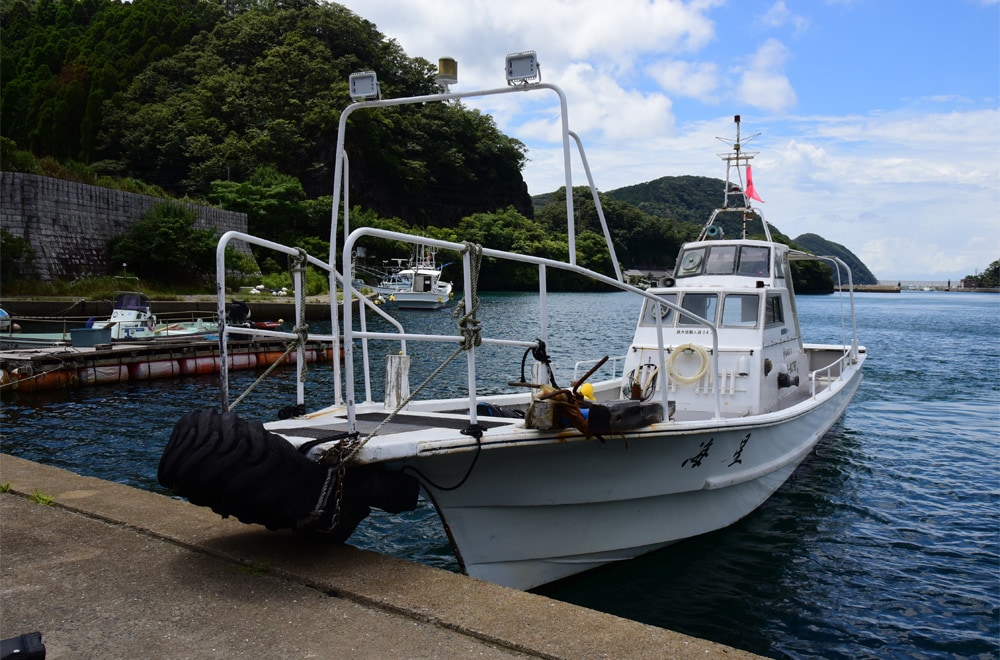 対馬の北西部「佐須奈」から渡船「海星」（立花船長）で沖磯へ。