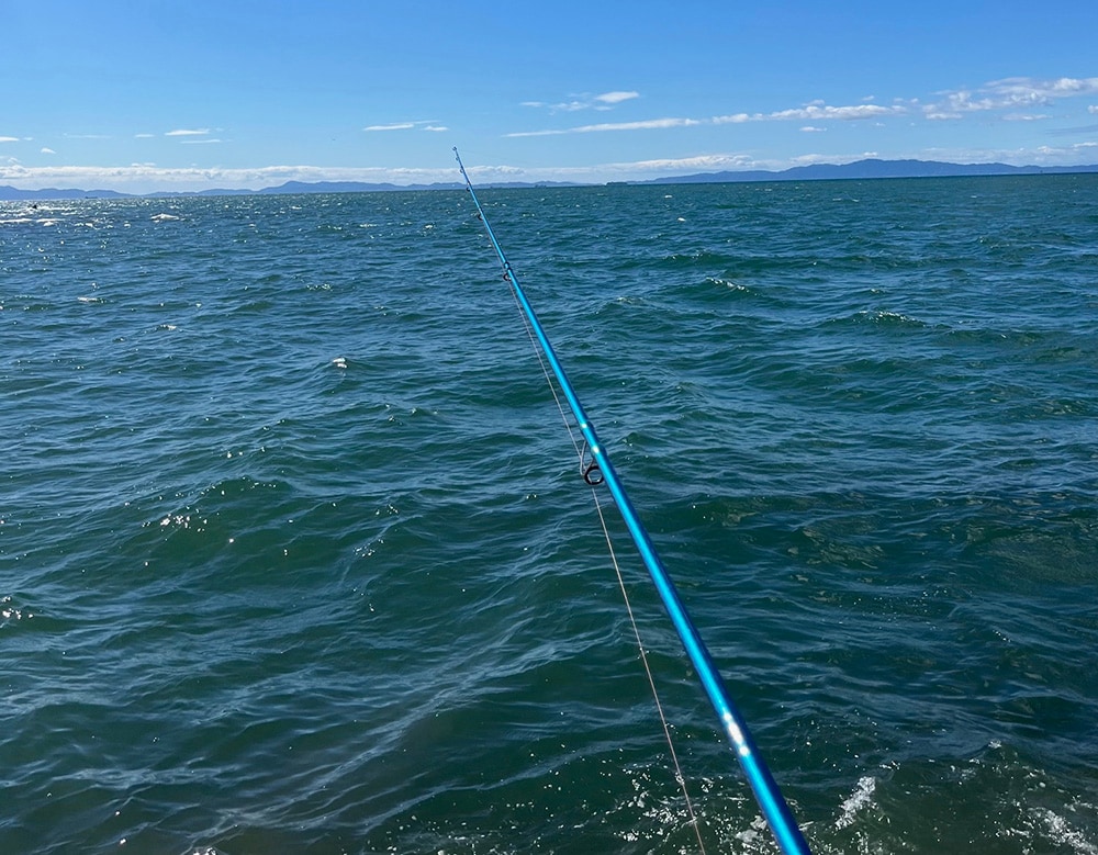 正面からの向かい風が程良く吹き、海面は少し白波が立っている状況。