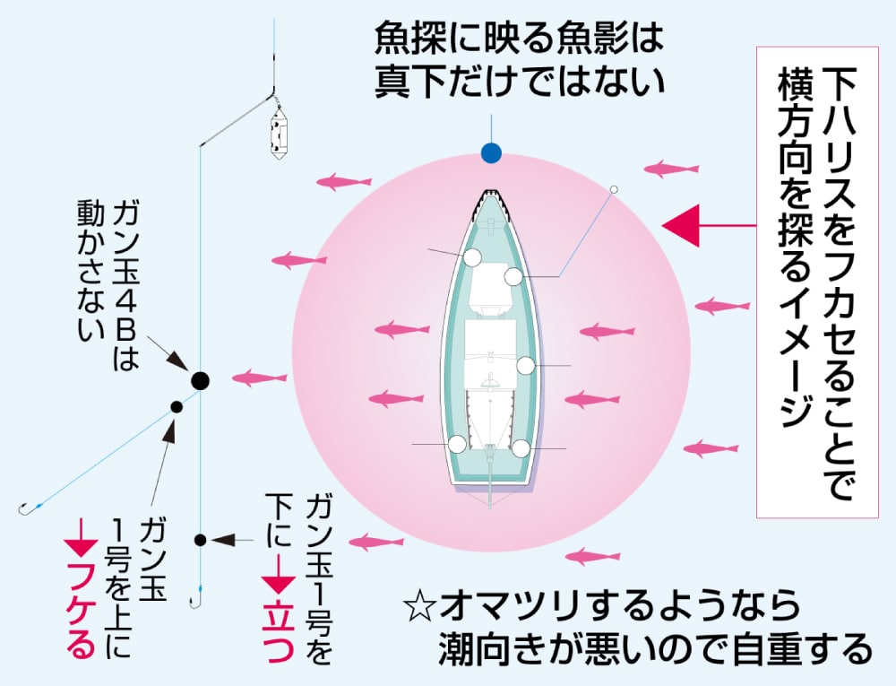 朝イチでマダイが船中2枚上がると次第にイサキが喰い出した。そこでマダイは船の周囲にいるかも……と予測して上ハリスを長く、下ハリスをフカセて探ってみる。 朝イチでマダイが船中2枚上がると次第にイサキが喰い出した。そこでマダイは船の周囲にいるかも……と予測して上ハリスを長く、下ハリスをフカセて探ってみる。