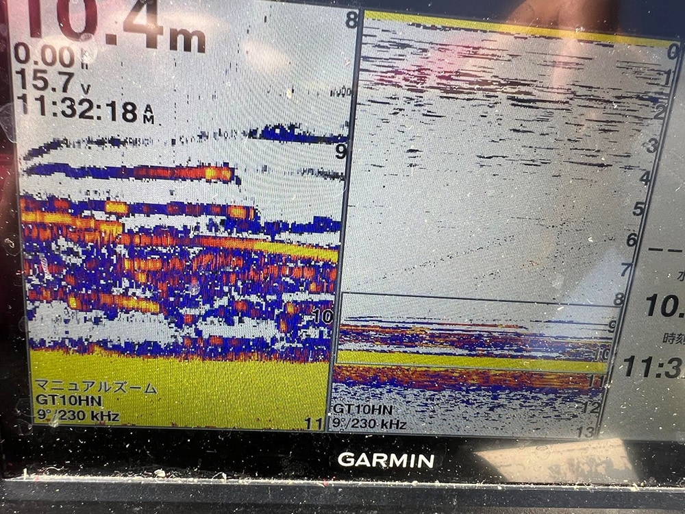魚探の反応はこんな感じです。