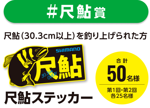  #尺鮎賞 尺鮎 （30.3cm以上）を釣り上げられた方尺鮎ステッカー 合計 50名様 第1回・第2回 各25名様